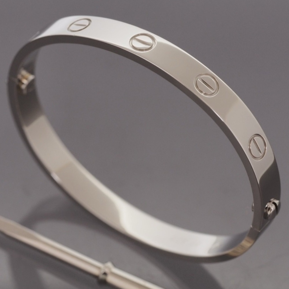 Luxury Silver Stainless Steel 18k gold plated Bangle Bracelet, engraved 16cm - Picture 5 of 5